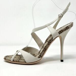 Gucci Mystic White Suede GG Monogram Strappy Stiletto Sandals 8.5B